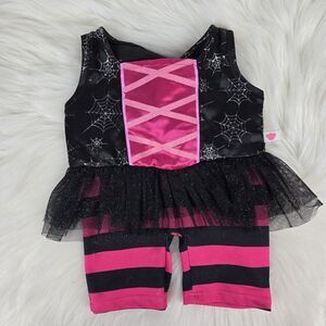 BABW Build A Bear Witch Pink Black Striped Halloween Spider Web Clothes Costume